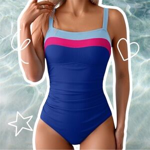 Blue and Pink Women's Swimsuit